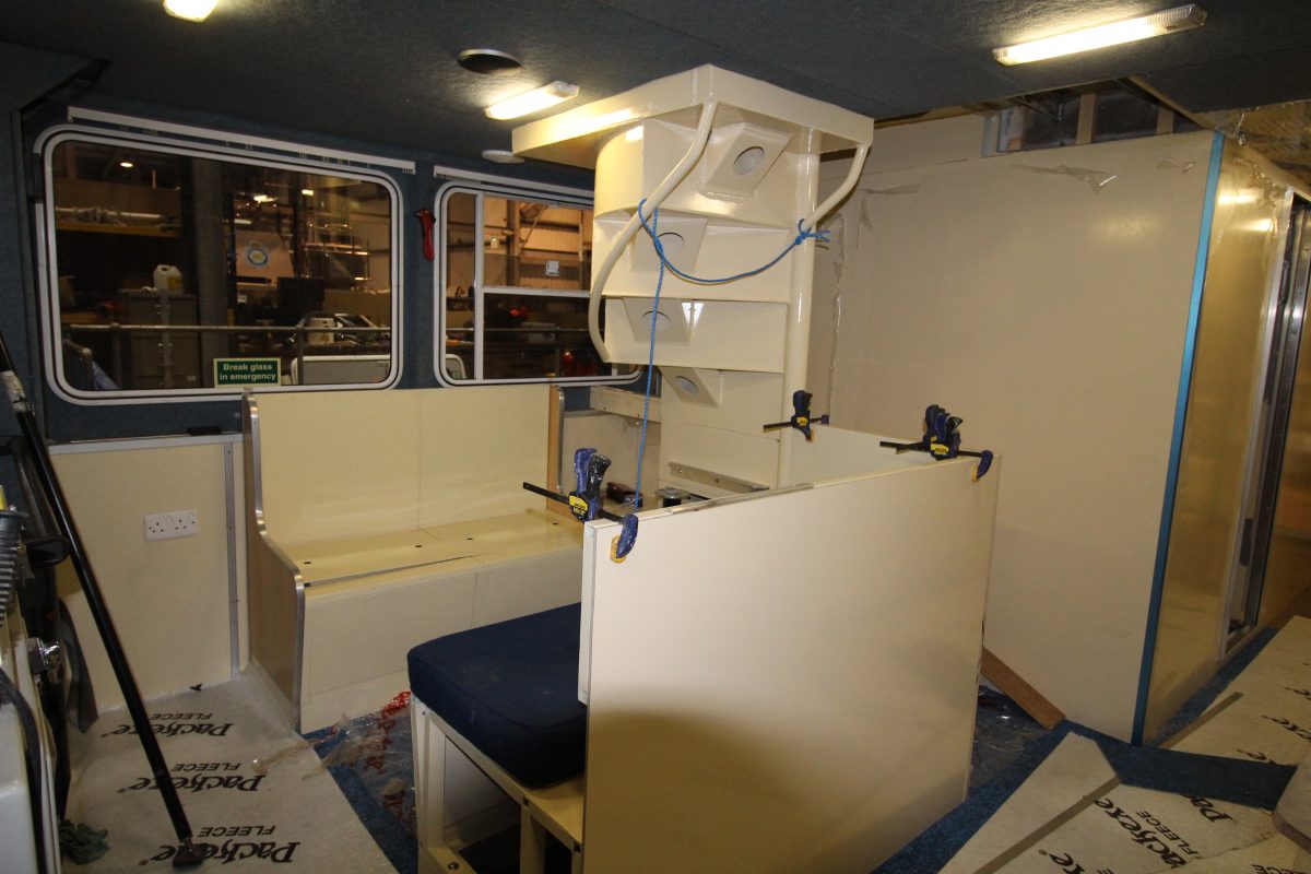 Galley seating being installed