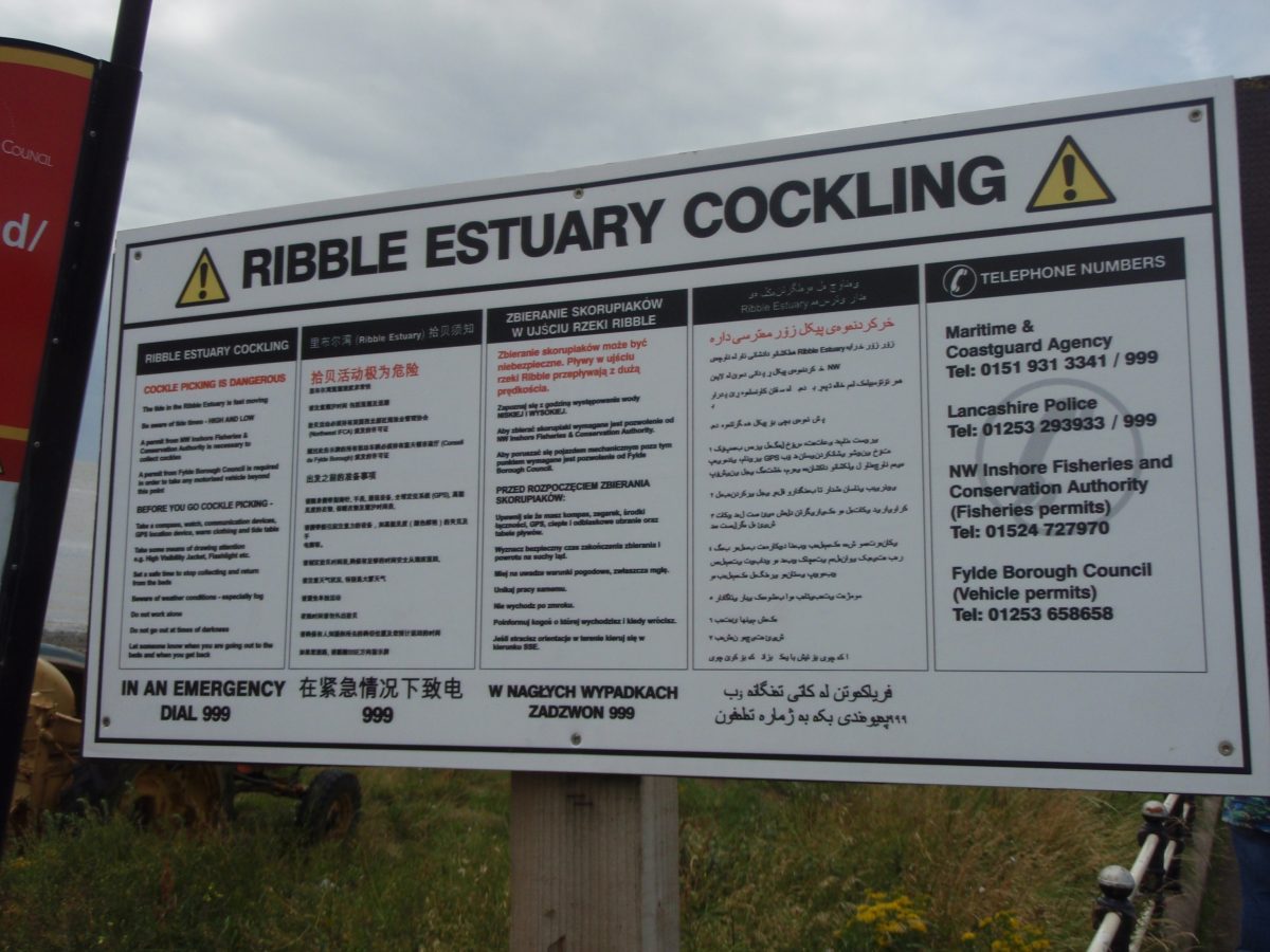 Ribble Estuary Cockling warning sign